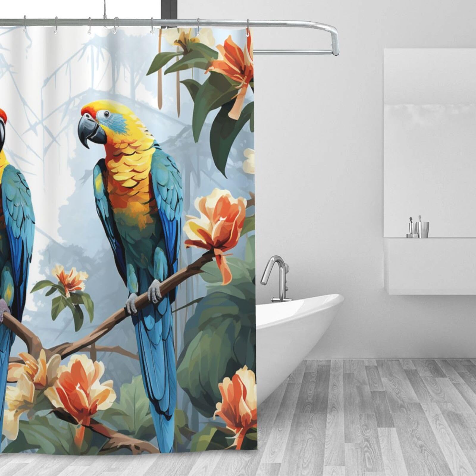 Rideau de douche d'hiver imperméable perroquets lavable 183x183cm avec 12 crochets