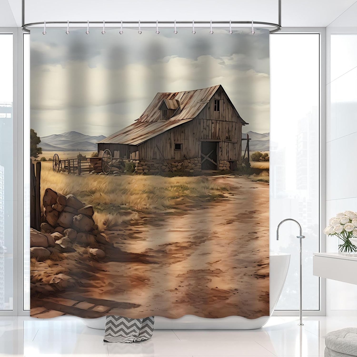 DLTAY Western Shower Curtain for Bathroom, Retro Country