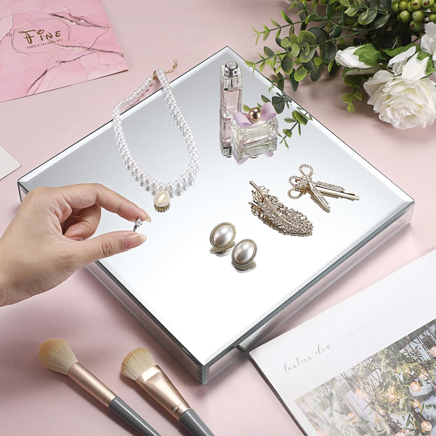 Hipiwe Glass Mirror Riser for Display 9.8" Square Mirrored Showpeice Figures Display Base Tabletop Display Platform for Vase Action Figures Photography Props,2 Pack