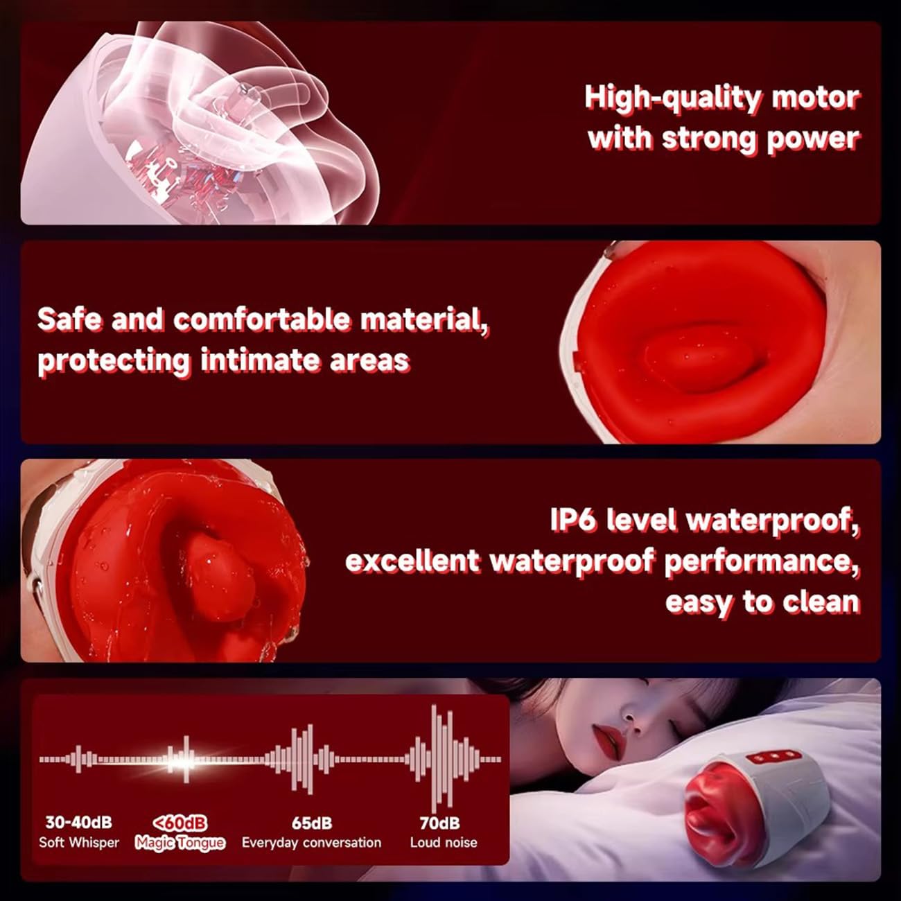 Il vibratore è dotato di 10 modalità di suzione e di uno stimolatore con effetto “leccata”; il suo design a doppia azione garantisce un piacere intenso