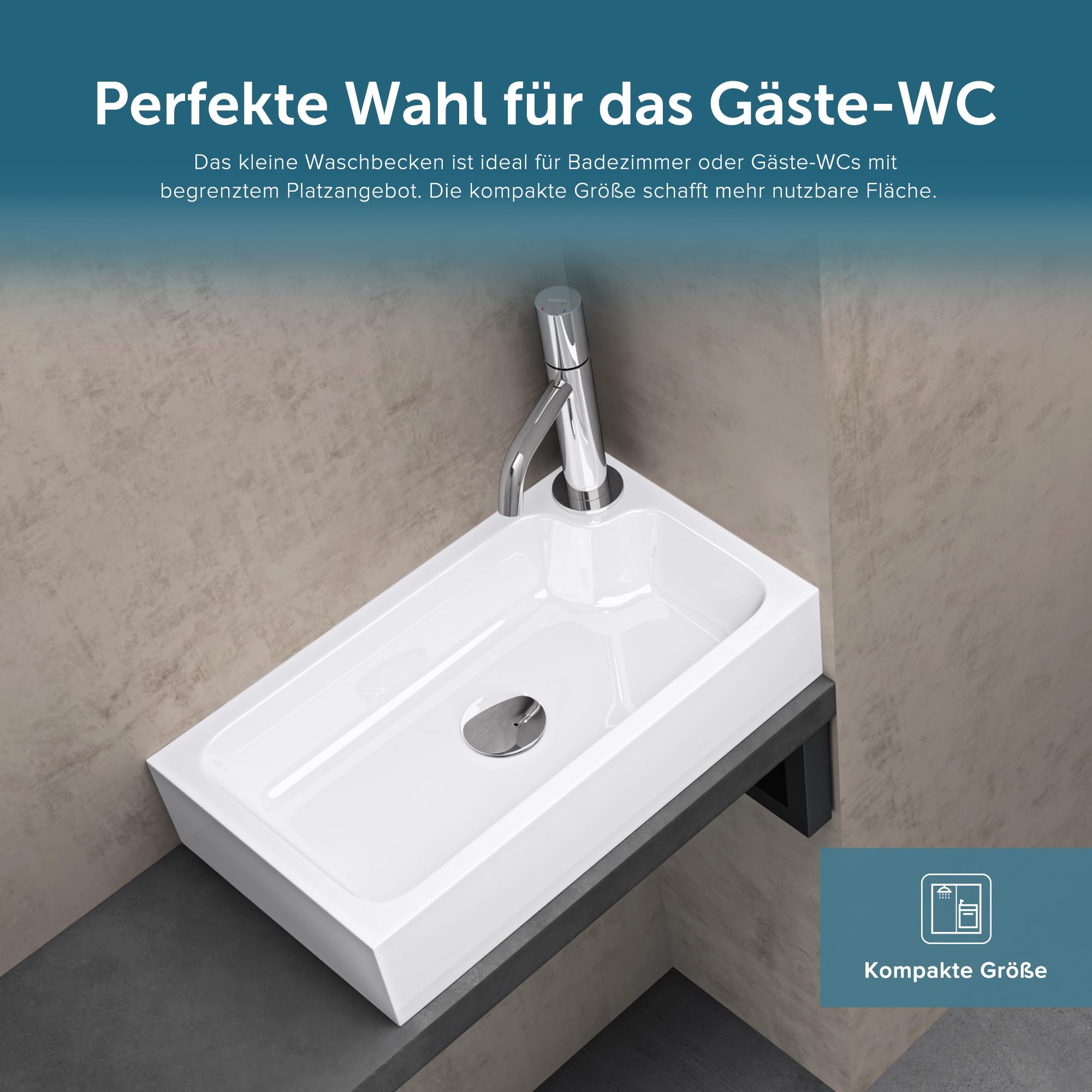 doporro Gäste WC Aufsatzwaschbecken Mineralguss 46x26x11cm Weiß | Modernes Waschbecken Handwaschbecken Mit DIN-Anschlüsse für Badezimmer,Eckig, Becken: Rechts, leicht zu reinigen, colossum101