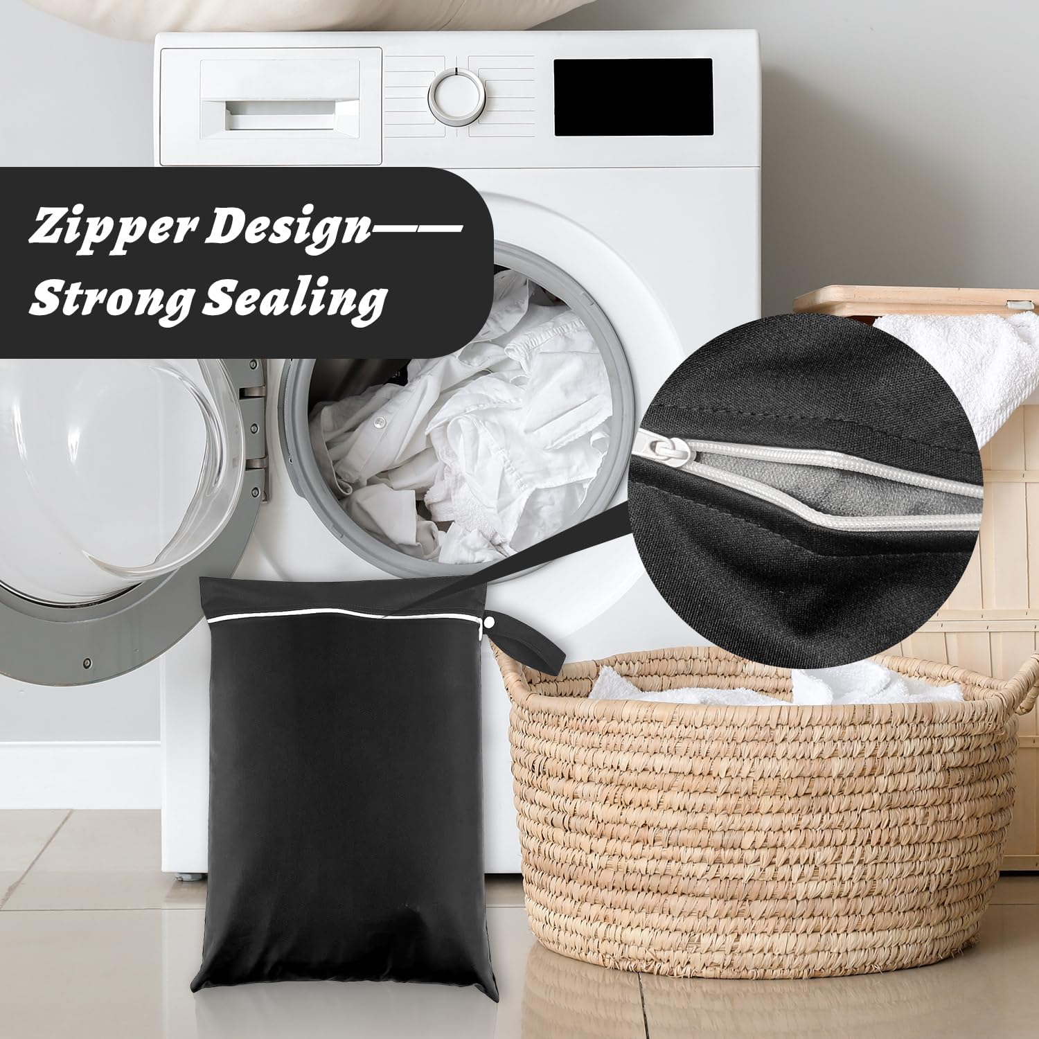 Pack of 2 Wet Bags, Travel Laundry Bag, Large Wet Bag, Dirty Laundry Bag, Travel, Swimming Bag, Waterproof, Bag for Wet Bathing Bags, 30 x 40 cm (Black)