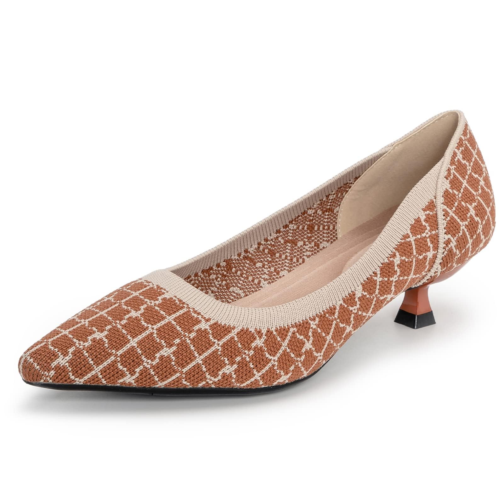 youngshow Women's Pumps Kitten Heels Pointed Toe Knit Slip On Comfortable Casual Formal Dress Shoes