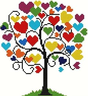 HKLIOPU Love Tree Stamped Cross Stitch Kit for Adults & Beginners - 11CT Complete Needlepoint Set, Home Decor & Gifts