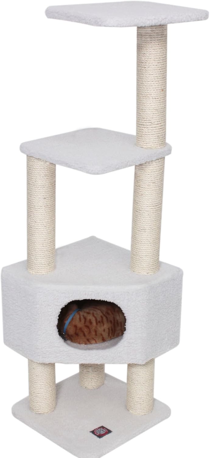 52" Bungalow Sherpa Cat Tree in OffWhite Premium Cat
