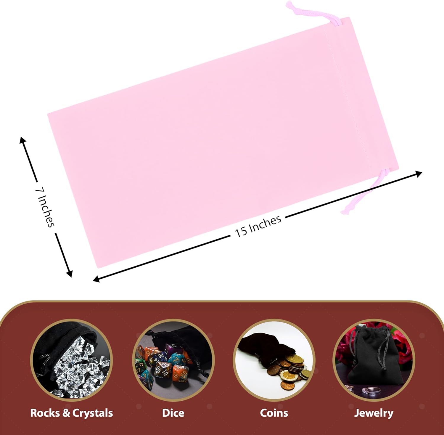 Mandala Crafts 7x15 Pink Velvet Drawstring Bags - 15 Long Velvet Drawstring Pouches Bulk for Party and Wedding Favor, Gift Wrapping, and Wine Bottle Packaging