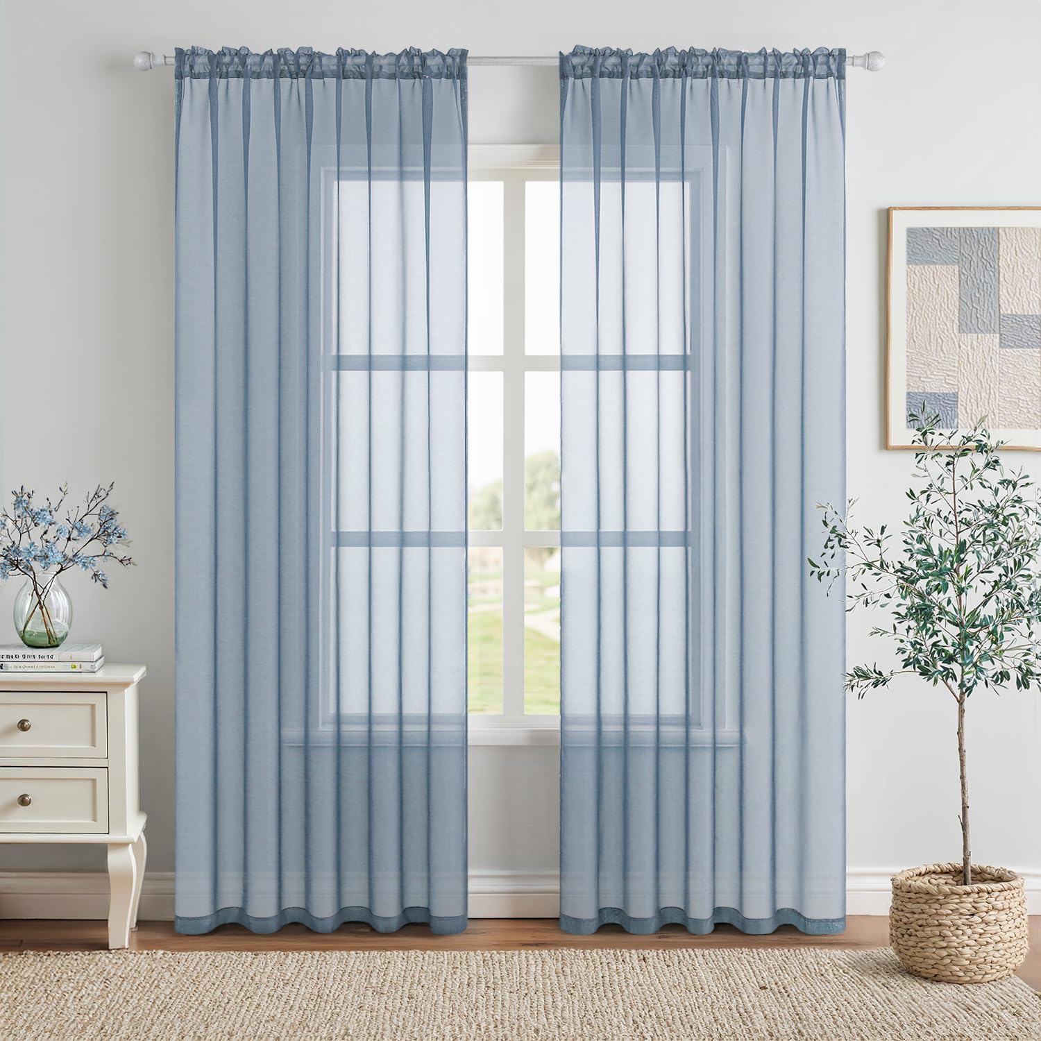 MIULEE 2 Panels Solid Color Sheer Window Curtains Elegant Window Voile Panels/Drapes/Treatment for Bedroom Living Room (54X54 Inches Dusty Blue)