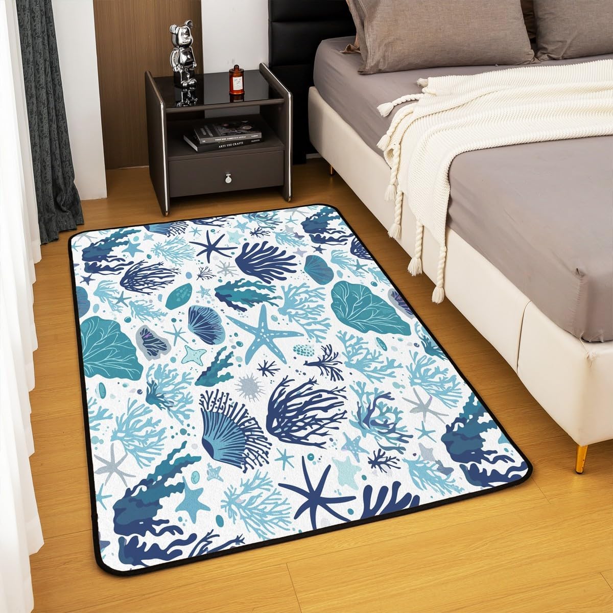 Feelyou Sea Shell Area Rug for Kids Boys Girls Beach Coastal Decorative Carpet Set 3x5 Starfish Coralline Living Room Rugs Bedroom Decor Dark Green Sea Creatures Indoor Floor Mat