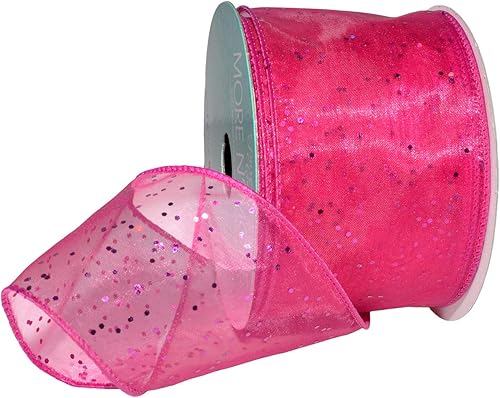 Morex Ribbon Organza con alambre de gasa con purpurina, 2-12 pulgadas por 10 yardas, color cereza
