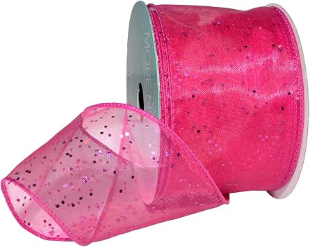 Morex Ribbon Glitter Chiffon Wired Organza, 2-1/2 inch by 10 Yards, Cerise