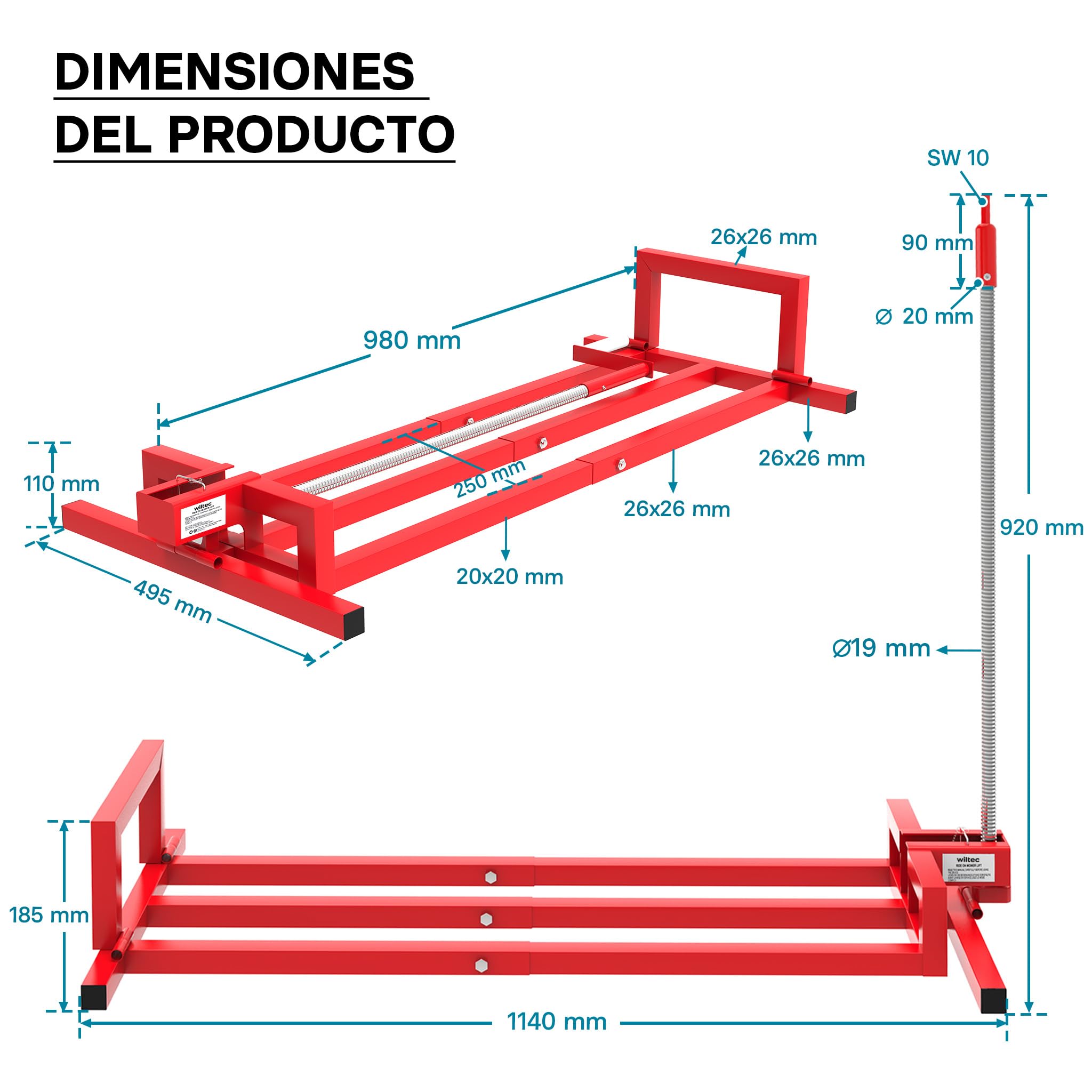 Dispositivo Elevador con Adaptador cortacésped Quad Tractor pequeño máx. 250 kg inclinación máx. 35°