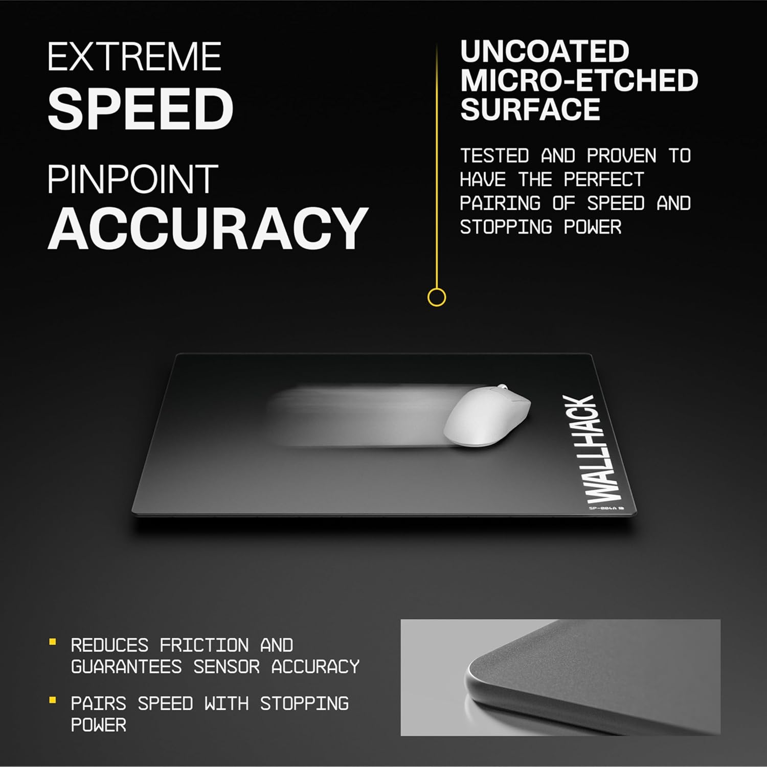 Wallhack SP-004A Glass Mouse Pad 15.4" x 17.7" Tempered Glass Mousepad for FPS & Esports Gaming, Compact Precision Surface, Smooth Tracking & Non-Slip 60A Silicone Base for Small Desk Setups, Black 4