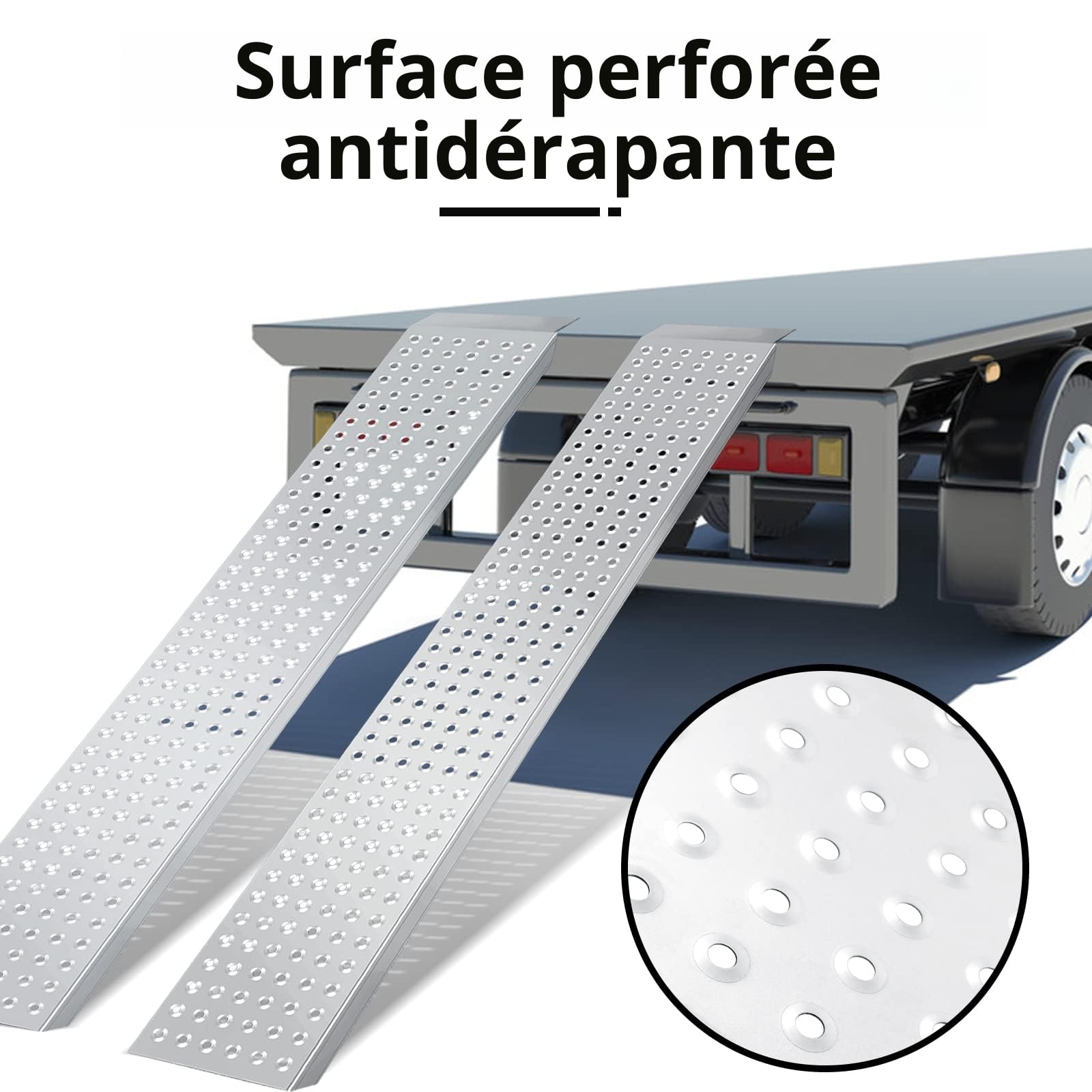 Sonnewelt Lot de 2 rampes d'accès - Capacité de charge de 400 kg - Pour remorque, rail de chargement antidérapant - Pour moto, voiture - Galvanisée - 160 cm, Argenté