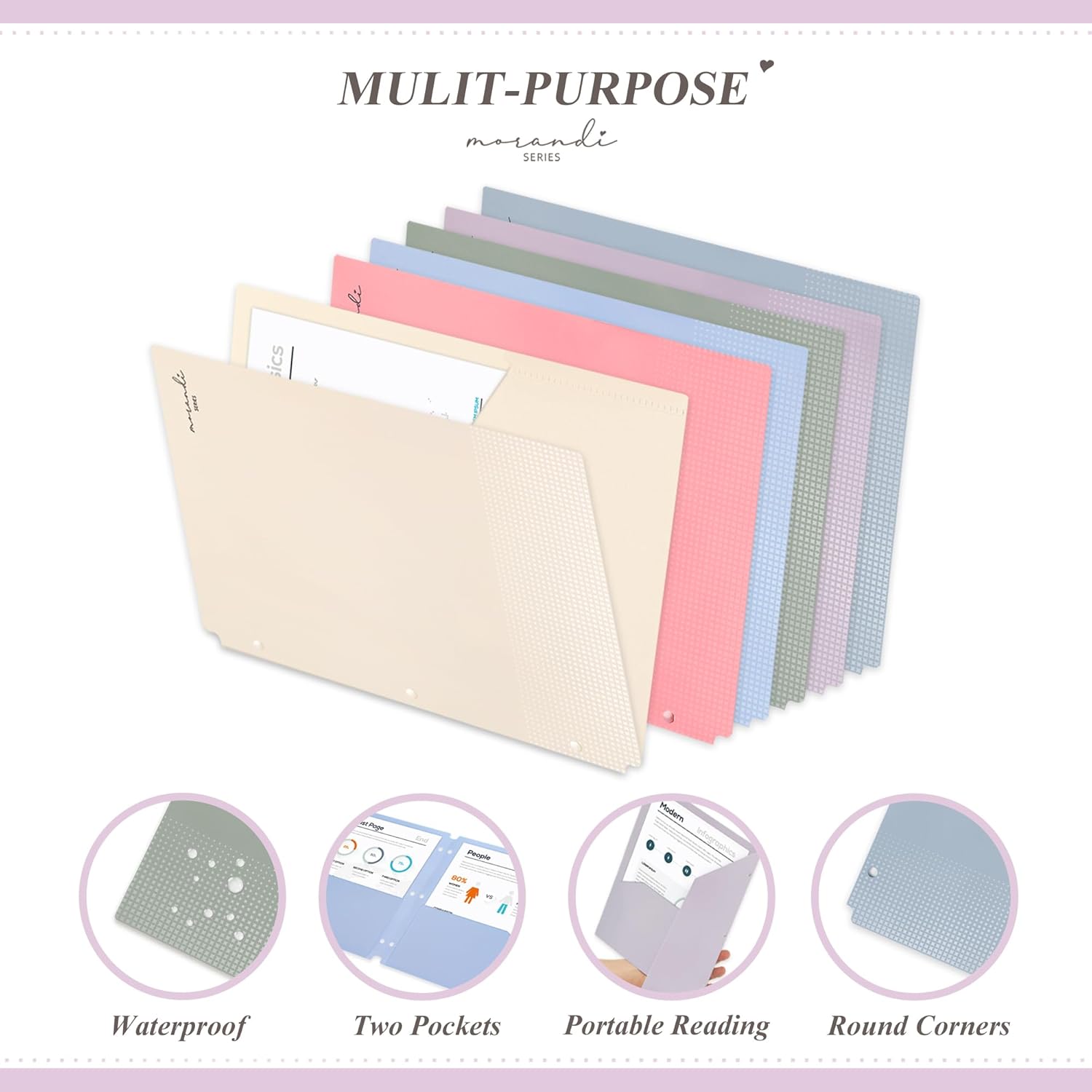 H4D Plastic Folders with 2 Pockets, Fit for 3 Ring Binder, Letter Size, Pastel Colors, 12 Pack thumbnail