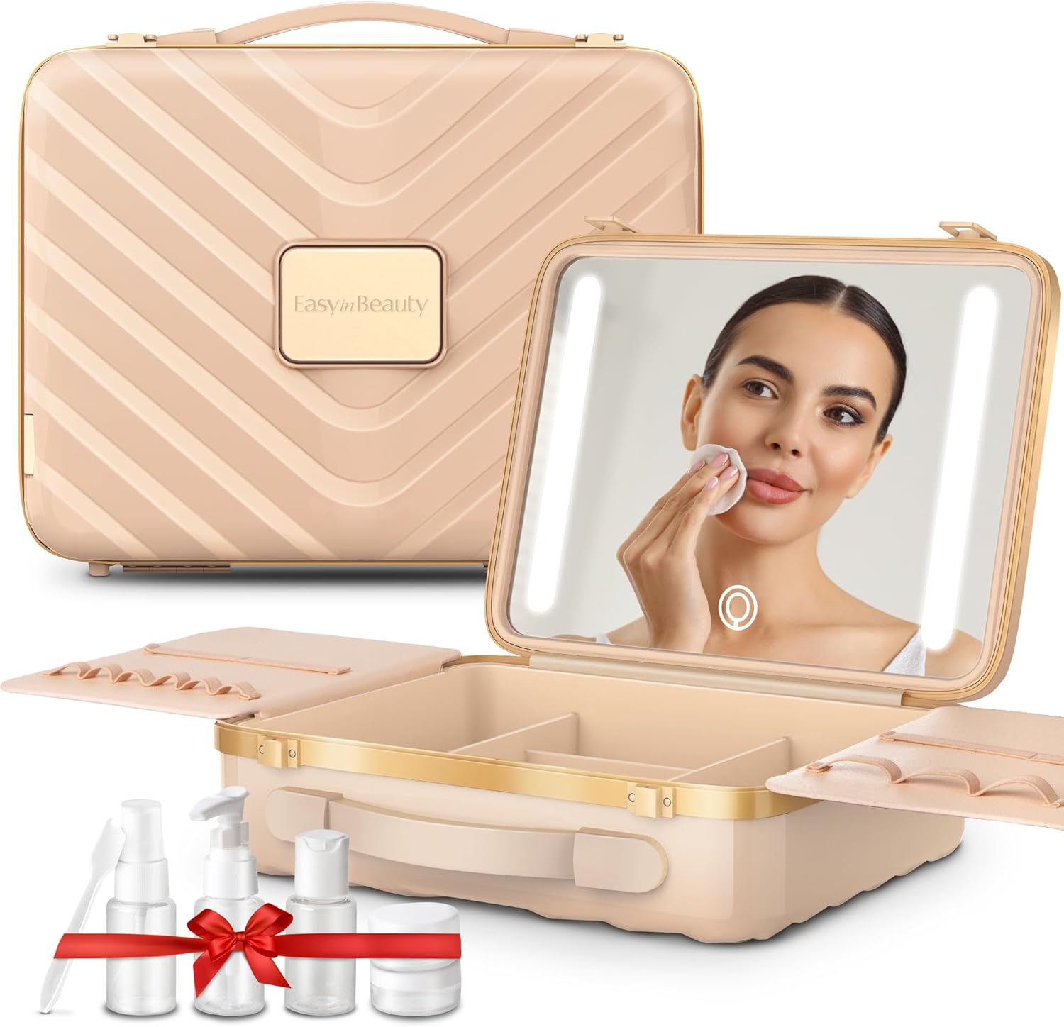 EASYINBEAUTY Travel Makeup Case with Lighted Mirror