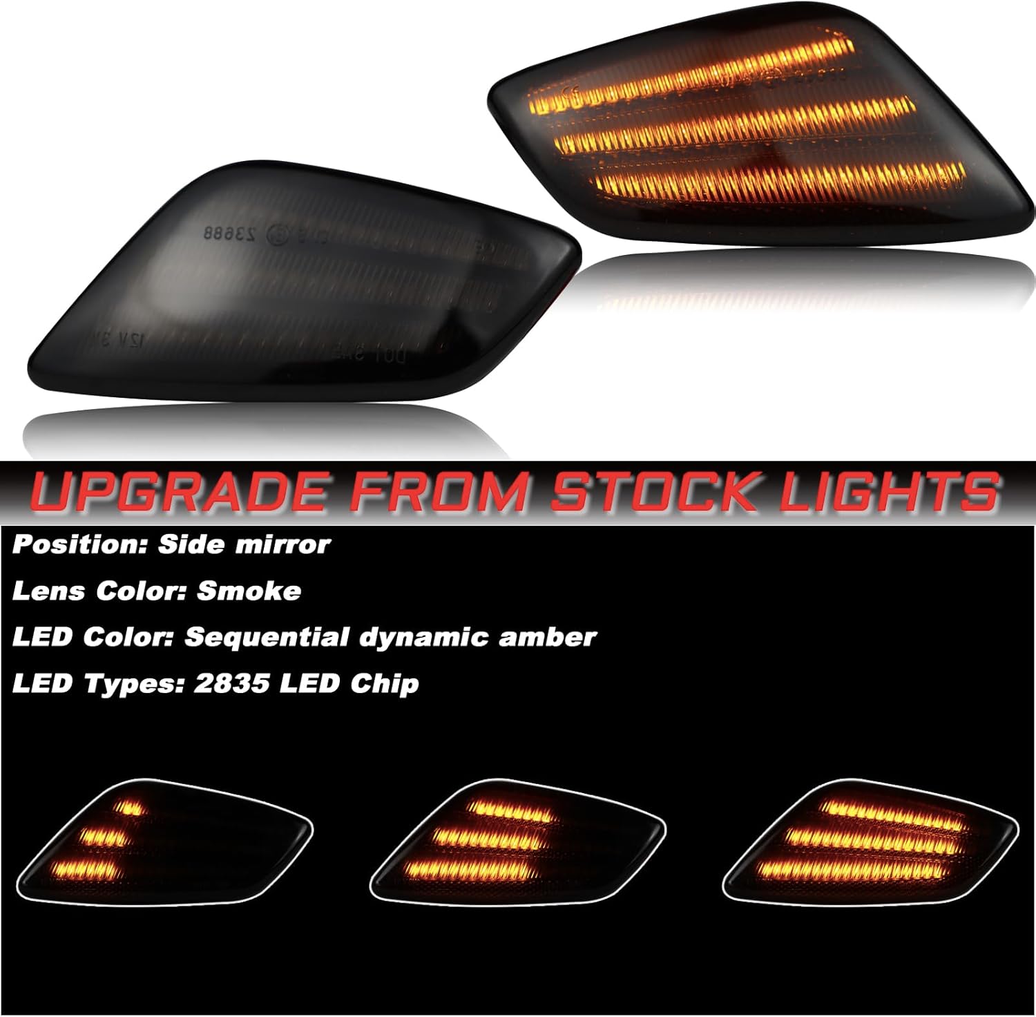 Smoked Lens LED Sequential Amber Side Marker Lights Compatible with Jeep Wrangler TJ 1997-2006 Front Bumper Corner Side Marker Turn Signal Indicators Lamps 2PCS