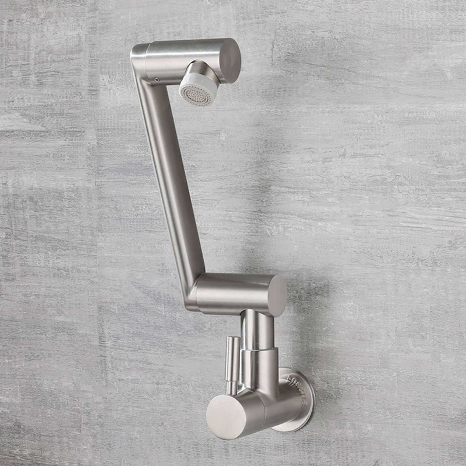 Robinet de cuisine mural en acier inoxydable brossé avec bras articulé premium