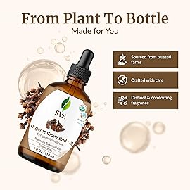 SVA Clove Essential Oil Organic - 4 Fl Oz - 100% Natural Organic Clove Oil - for Diffuser, Hair Care, Face, Skin Care, Aromatherapy, Scalp and Body Massage, Soap and Candle Making - with Dropper