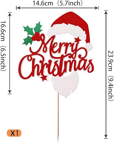 Miniatura 2 de Rsstarxi 1 paquete de decoración de pastel de Navidad con purpurina de hojas de acebo y bayas, sombrero de Papá Noel, barba, pastel de Navidad para