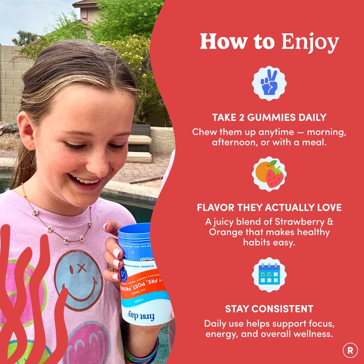 FIRST DAY Teens’ Gut Sustainer Tribiotic Gummies – 3-in-1 Prebiotic, Probiotic & Postbiotic Supplement – Supports Digestive, Skin, Oral & Immune Health, Nutrient Absorption & Growth – 60-Day Supply - Image 8