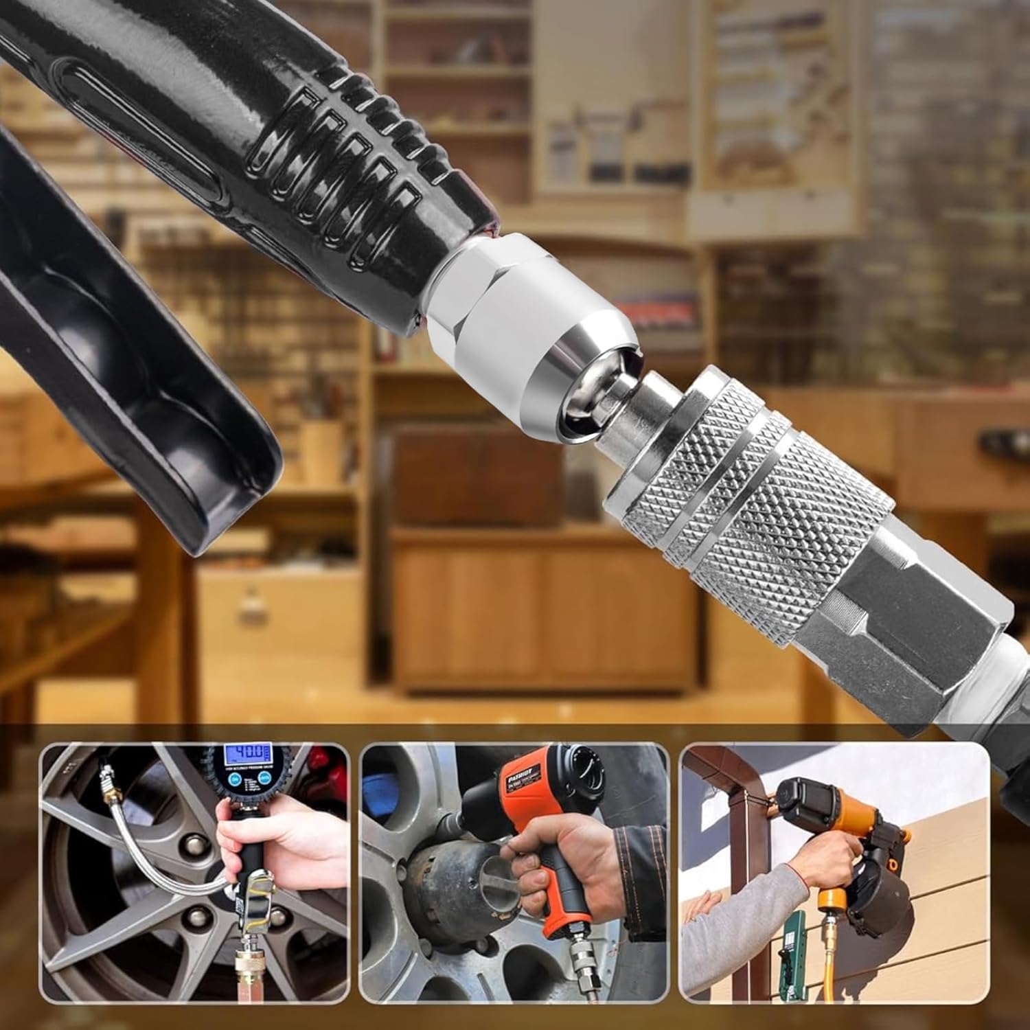 Swivel Air Fitting 1/4" Swivel Air Fitting Coupler Tool Heavy-Duty Hose Connector with 360° Rotation Quick Connect/Disconnect for Air Compressors Pneumatic Tools & Industrial Applications