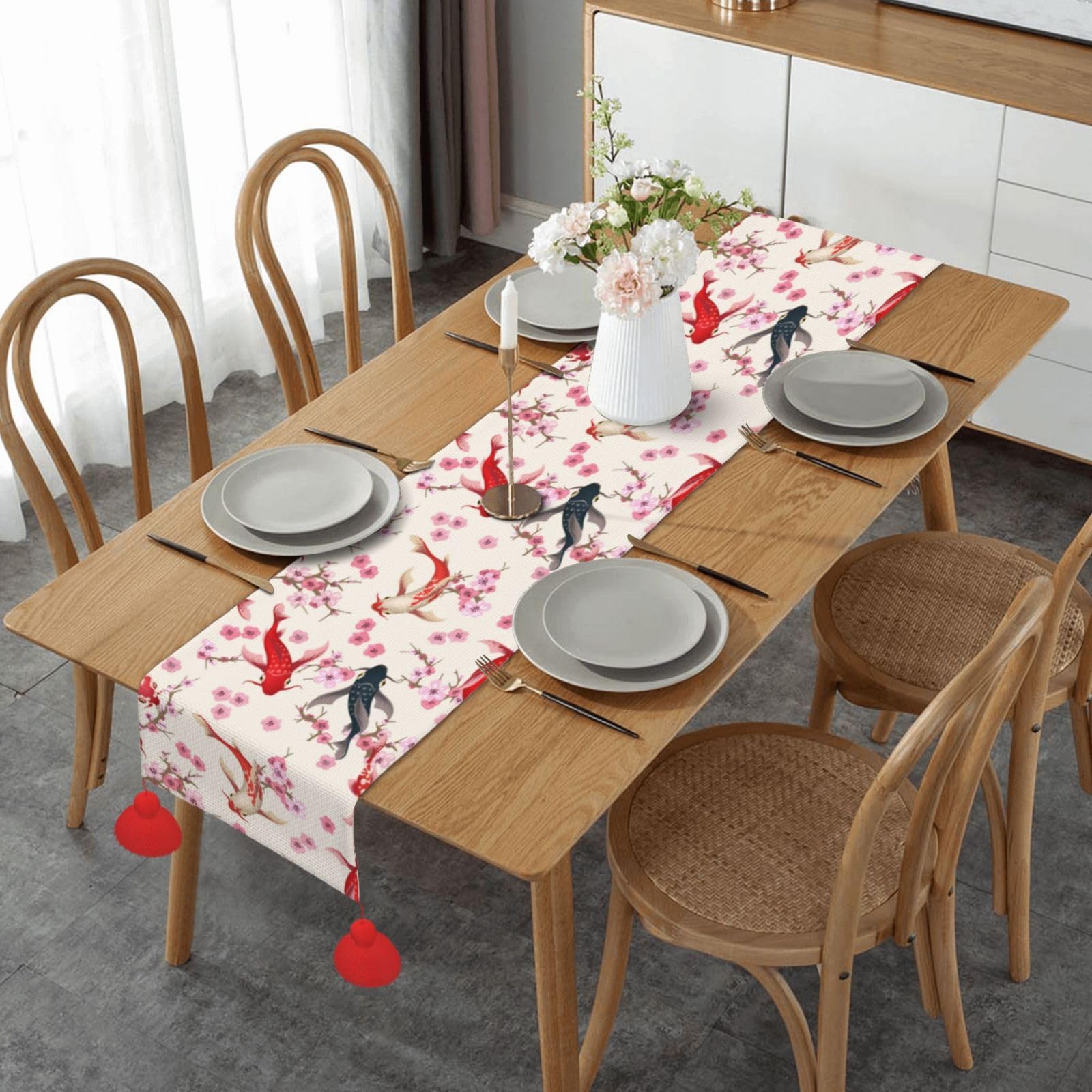 Chemin de table de Noël koï japonais pour sublimer vos repas de fête en famille