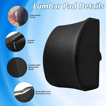 Car Seat Cushion & Lumbar Support Pillow, Desk Chair Cushion | Memory Foam Back Support for Office Chair,Home with Adjustable Strap Washable Cover for Sciatica Coccyx,Tailbone Pain Relief
