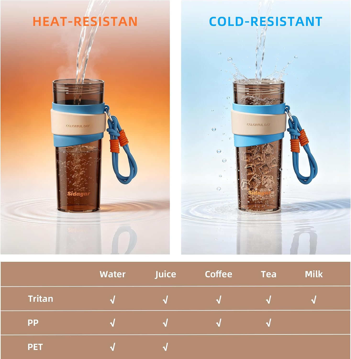 24oz Tritan Water Bottle with Straw and Silicone Sleeve, Brown Leak-Proof Aesthetic Tumbler with Portable Carrying Strap, BPA-Free Reusable Straw Cup for School, Office, Gym image 5