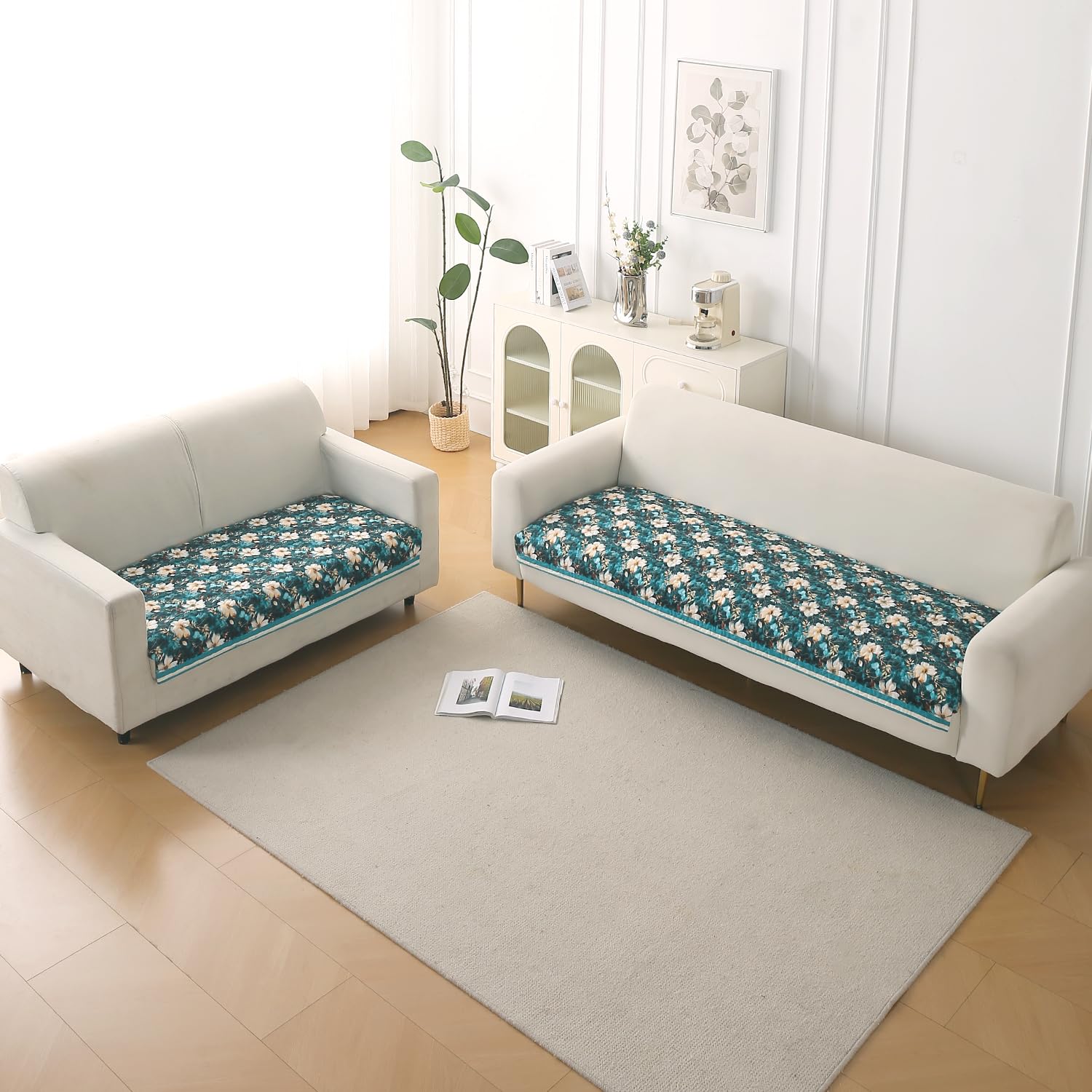 Velvet Sofa Backrest Mat - Pansies Teal -12