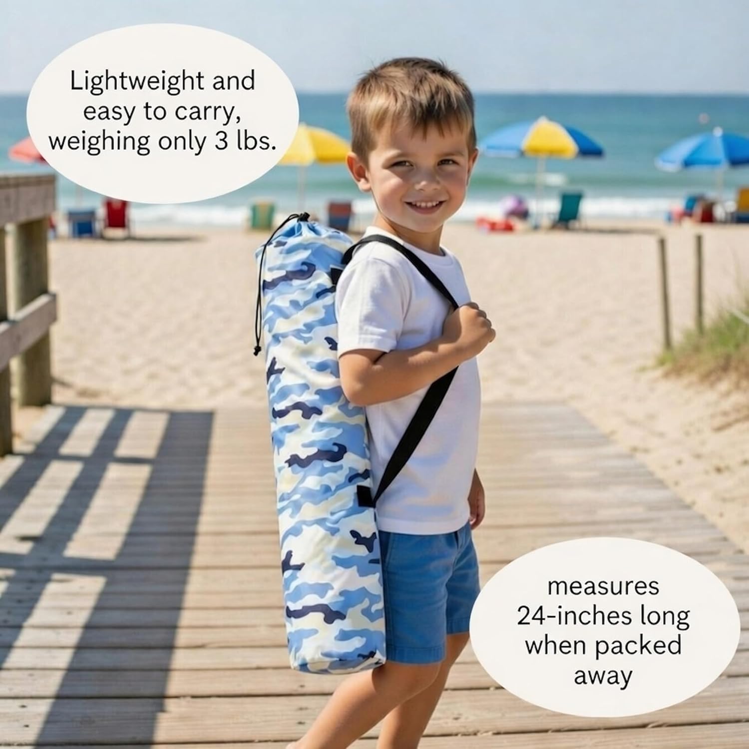 Emily Rose Kids Folding Beach Camp Chair with Safety Lock - Camping Travel Chair for Boys Girls Toddlers Ages 2-7 with Cup Holder & Carry Case (Blue Camo) Indoor Outdoor Lightweight USA Brand