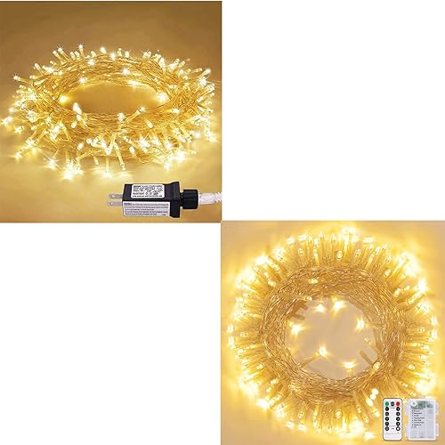 JMEXSUSS Cadena de luces LED de 33 pies, 100 luces LED con 100 luces de Navidad con pilas