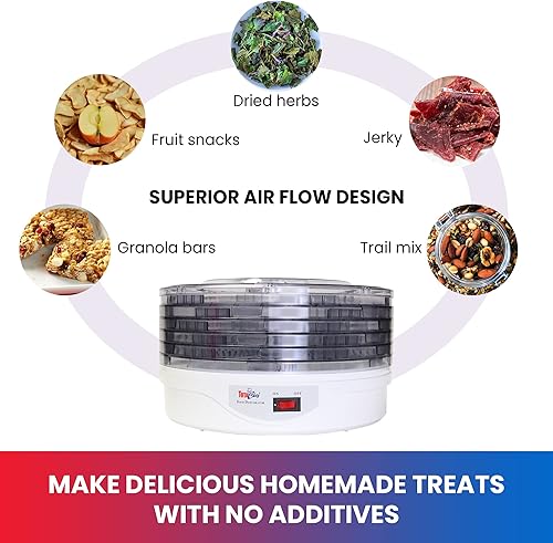 Miniatura 4 de Total Chef - Deshidratador de alimentos para encimera, 5 bandejas, diseño de flujo de aire superior, para aperitivos de frutas, cecina, carne,