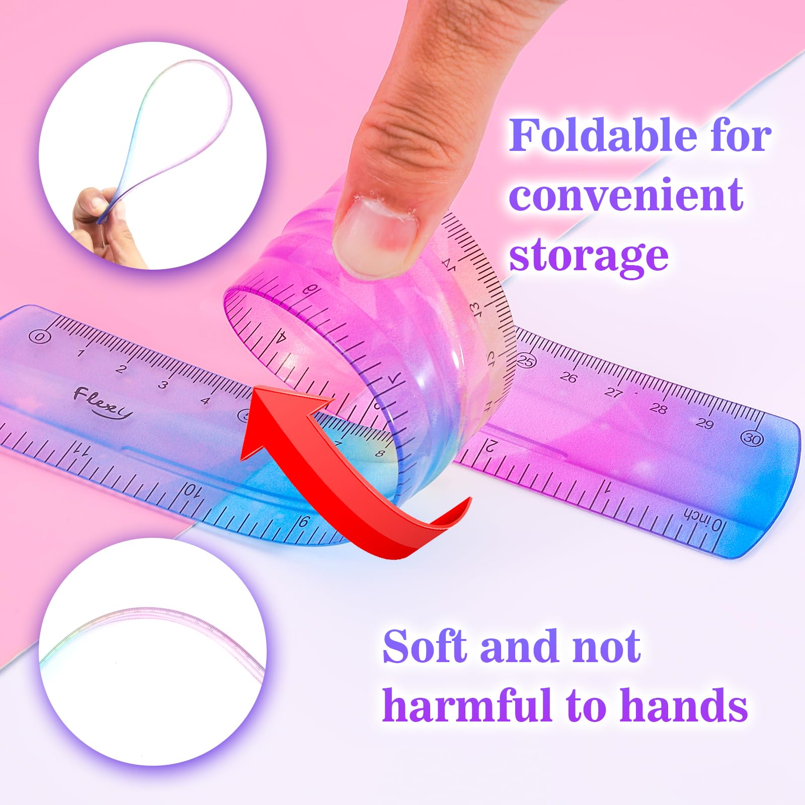 3 PCS Flexible Ruler 6/8/12inch Dual Scale Bendable Ruler Pastel Clear Straight Ruler Shatterproof Ruler for Kids Students School Office Stationary - Image 3