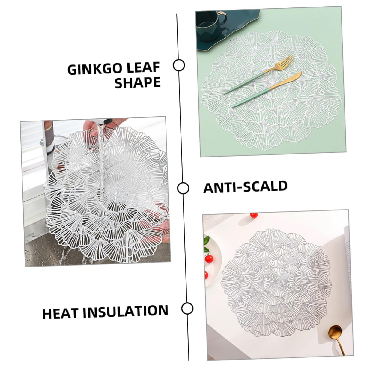 Mikinona 12 Manteles Individuales Decorativos de Hoja de Ginkgo en PVC, Diseño Hueco, Elegantes para Mesa de Comedor y Escritorio