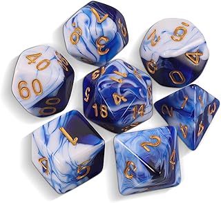 QMay DND Dice Set -D&D Polyhedral Dice (7 Pcs ) for Dungeons and Dragons(Blue and White)