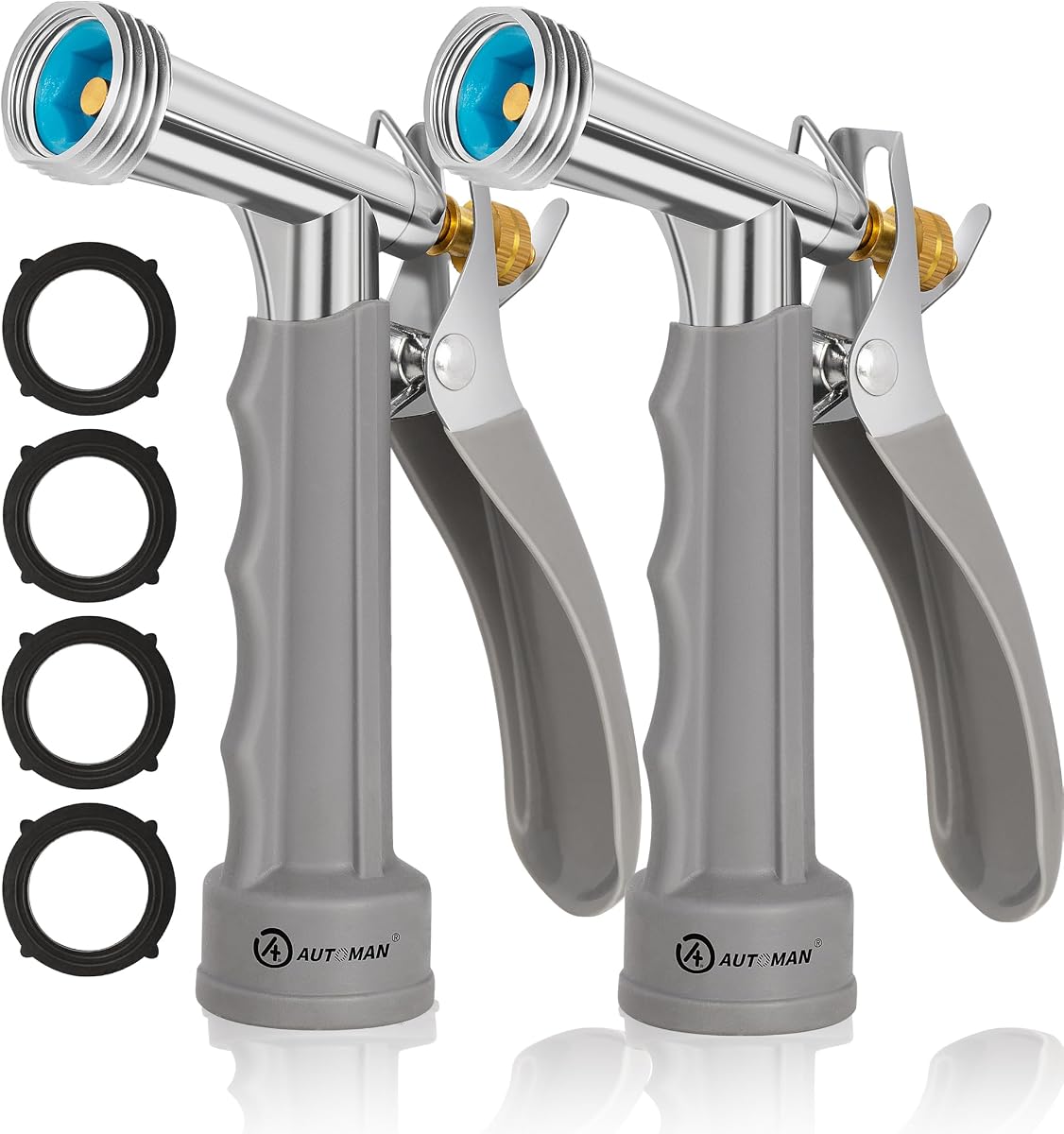 AUTOMAN Full Size Garden Hose Nozzle 2 Pack, High Pressure Pistol Grip Water Nozzle Sprayer with Threaded Front, Adjustable Spray Water Flow for Washing Car, Cleaning Ground, Watering Plants