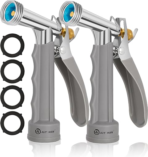 AUTOMAN Full Size Garden Hose Nozzle 2 Pack, High Pressure Pistol Grip Water Nozzle Sprayer with Threaded Front, Adjustable Spray Water Flow for Washing Car, Cleaning Ground, Watering Plants