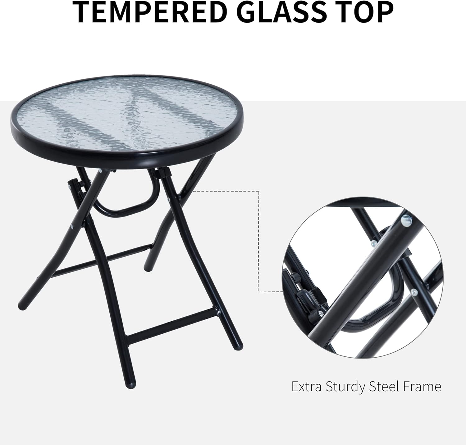 Outsunny 3 Piece Outdoor Rocking Bistro Set, Patio Folding Chair Table Set with Glass Coffee Table for Yard, Patio, Deck, Backyard, Grey