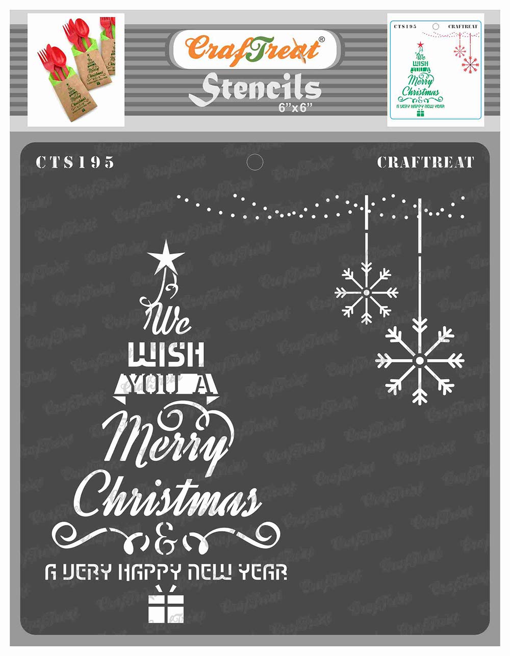 CrafTreat Merry Christmas Stencils for Craft and Art - Christmas Tree Wish - Size: 6X6 Inches - Christmas Tree Stencils for Painting on Canvas - Word Stencils for Christmas