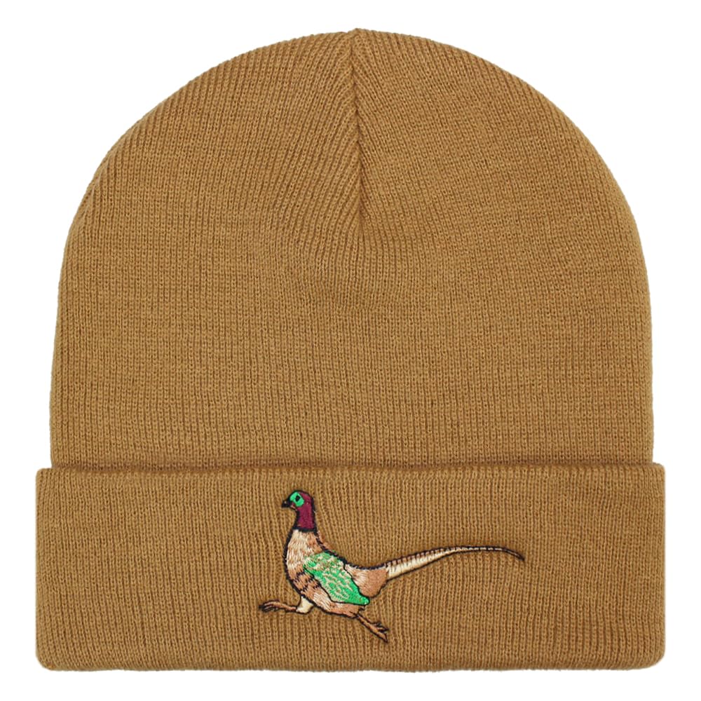 Teddyt's Men's Light Rust Pheasant Embroidered Luxury Soft Rib Beanie Hat (Light Rust)