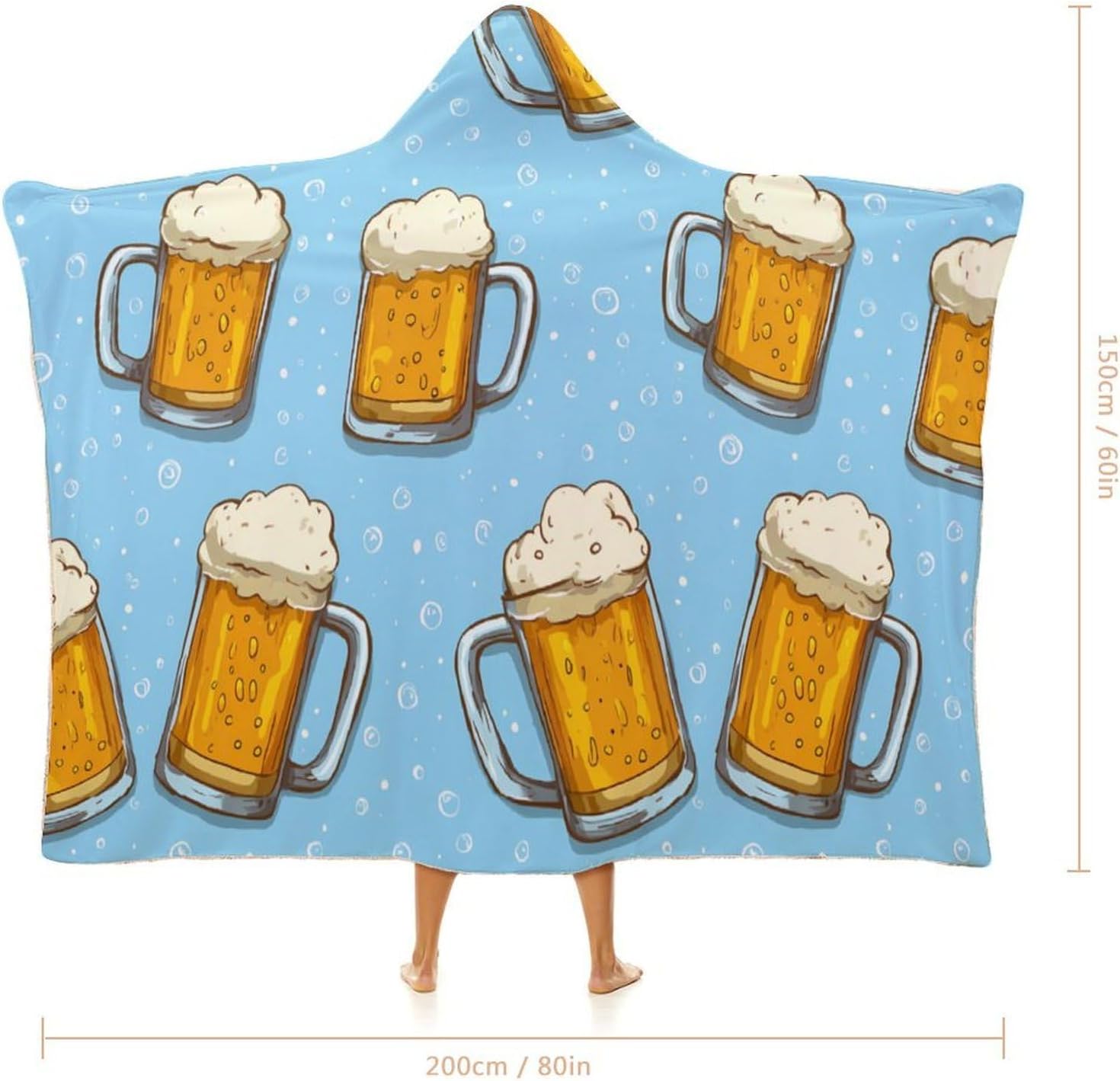 Beer Print Wearable Blanket Oversized Throw Cape | Cozy Hooded Blanket Gifts for Women Men
