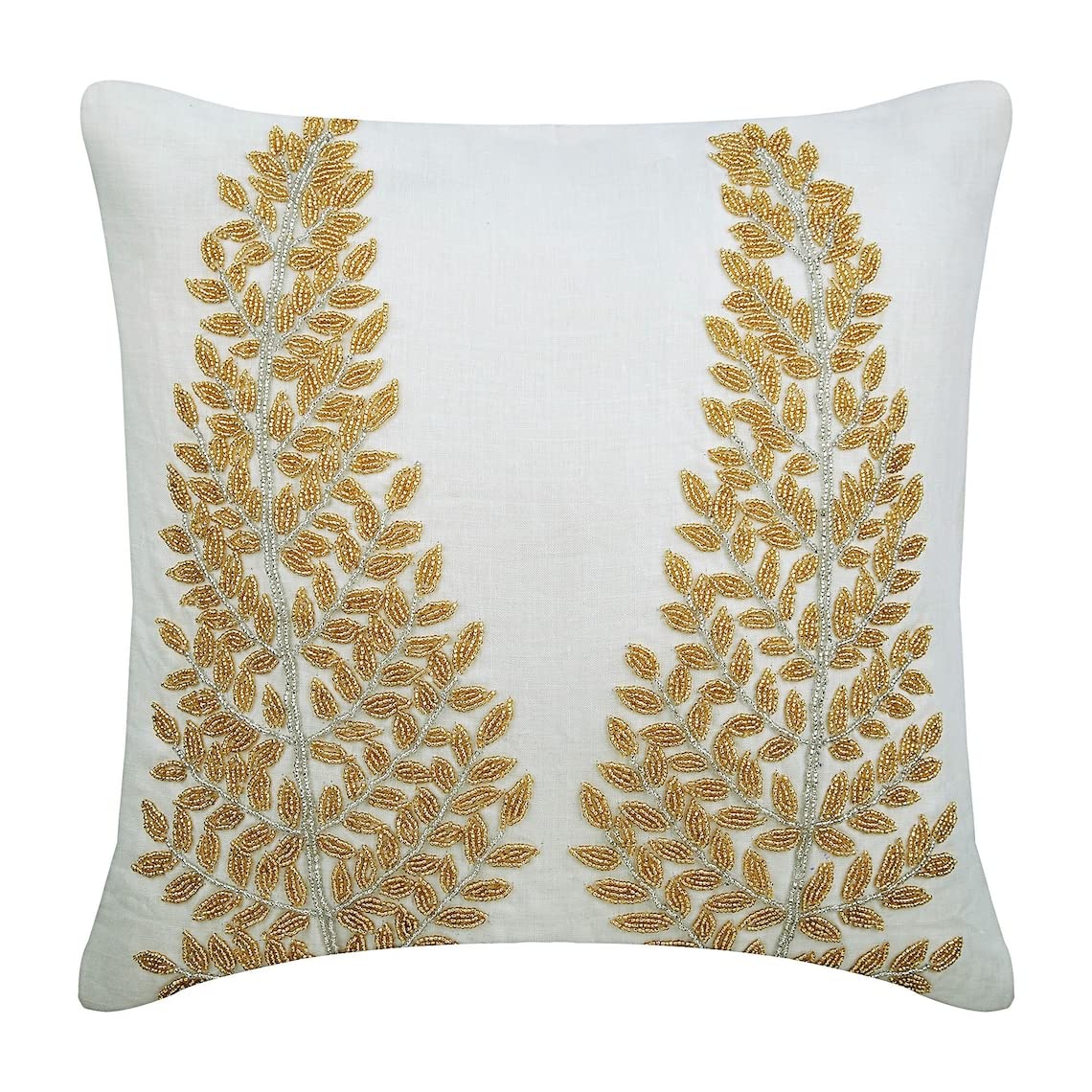 The HomeCentric Ivory Cushion Covers, Zardozi & Beaded Tree Ethnic Glitter Cushions Cover, 45x45 cm (18x18 inch) Cushion Cover, Square Cotton Linen Cushion Covers, Floral - Binary Tree Home โ image 1