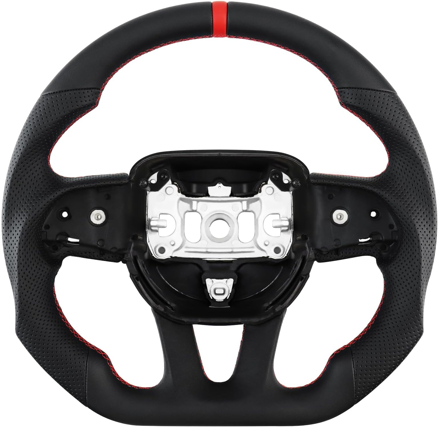 LOSCHEN Full Leather Steering Wheel for Dodge Upgrade D-shaped Flat-bottom Perforated Leather Steering Wheel for Dodge/Jeep Grand Cherokee/SXT/GT/RT/SRT/HELLCAT