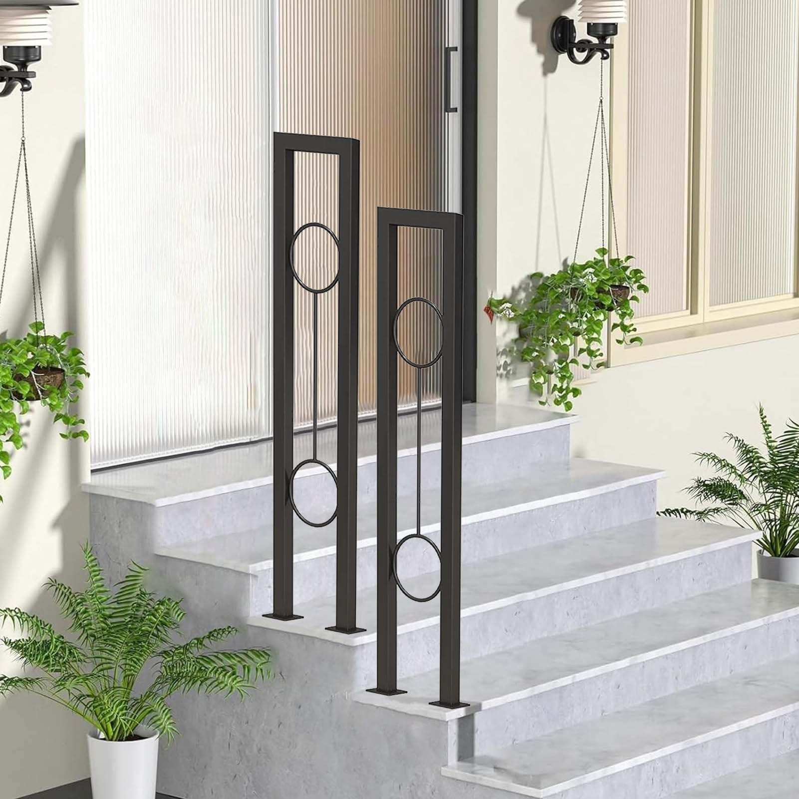 Marxan One Color Stair Handrail For Indoor Outdoor Steps, U-Shaped Stair Railing With Installation Accessories Porch Support Rod, Industrial Handrail Picket Fits 1 Step(90Cm/35In)
