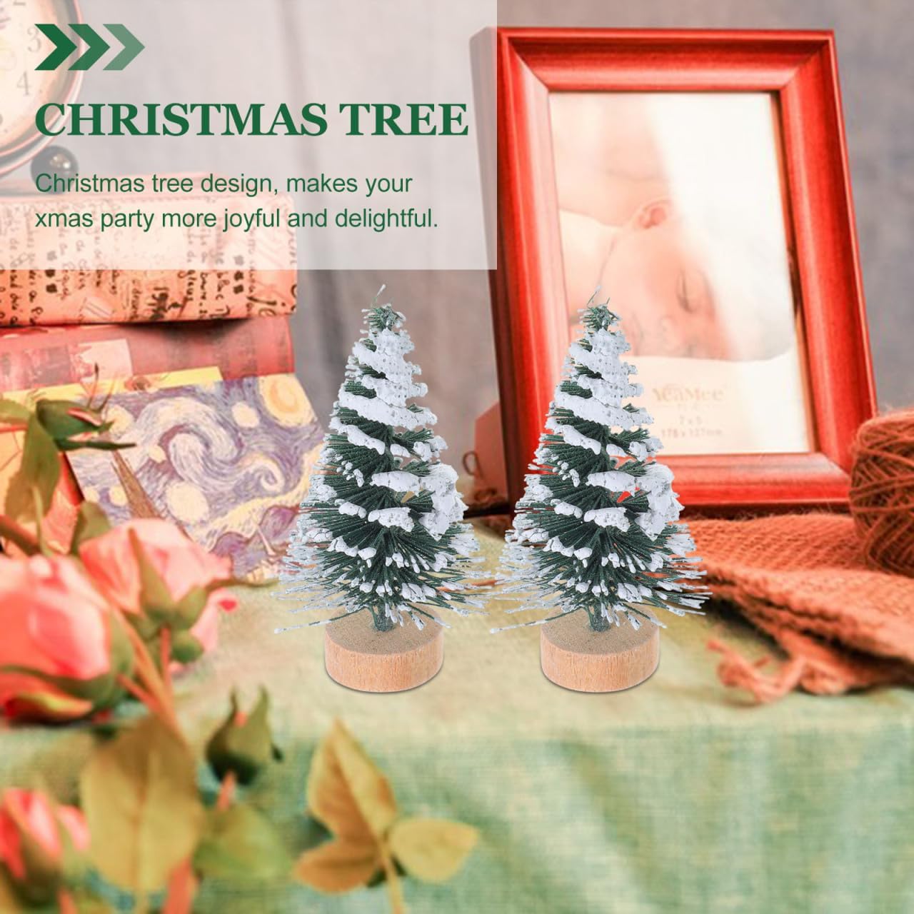 10Pcs Mini Christmas Tree Artificial Pine Tree with Snow Frost Wood Base Home Party Table Decor Christmas Ornaments DIY Craft - Image 8