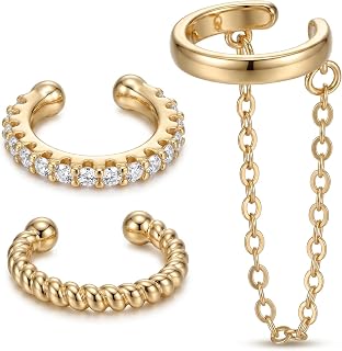 3 Pcs Cuff Earrings for Women, Ear Cuffs Non Piercing, Gold Clip On Cartilage Earrings, Adjustable Fake Earring with Twist Diamond Chain Designs