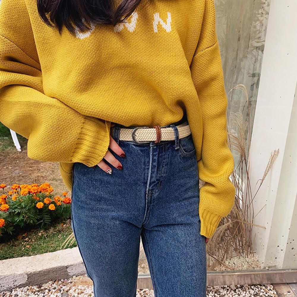 2 Pack 1'' Narrow Width Elastic Belt, Stretch Braided Skinny Fabric Woven Women or Girl Jeans Dress Casual Belt
