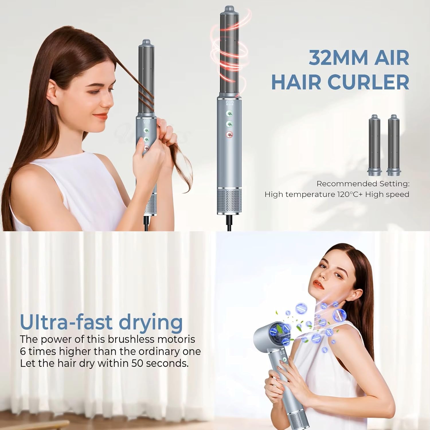 High Speed 5 In 1 Hair Styler & Hair Dryer Brush, Professional Hot Air Styler No Heat Damage for Volumizer, Curl, Smooth, Drying, Multi Styler 1100 Watt Negative Ionic Blow Dryer Brush with Travel Bag