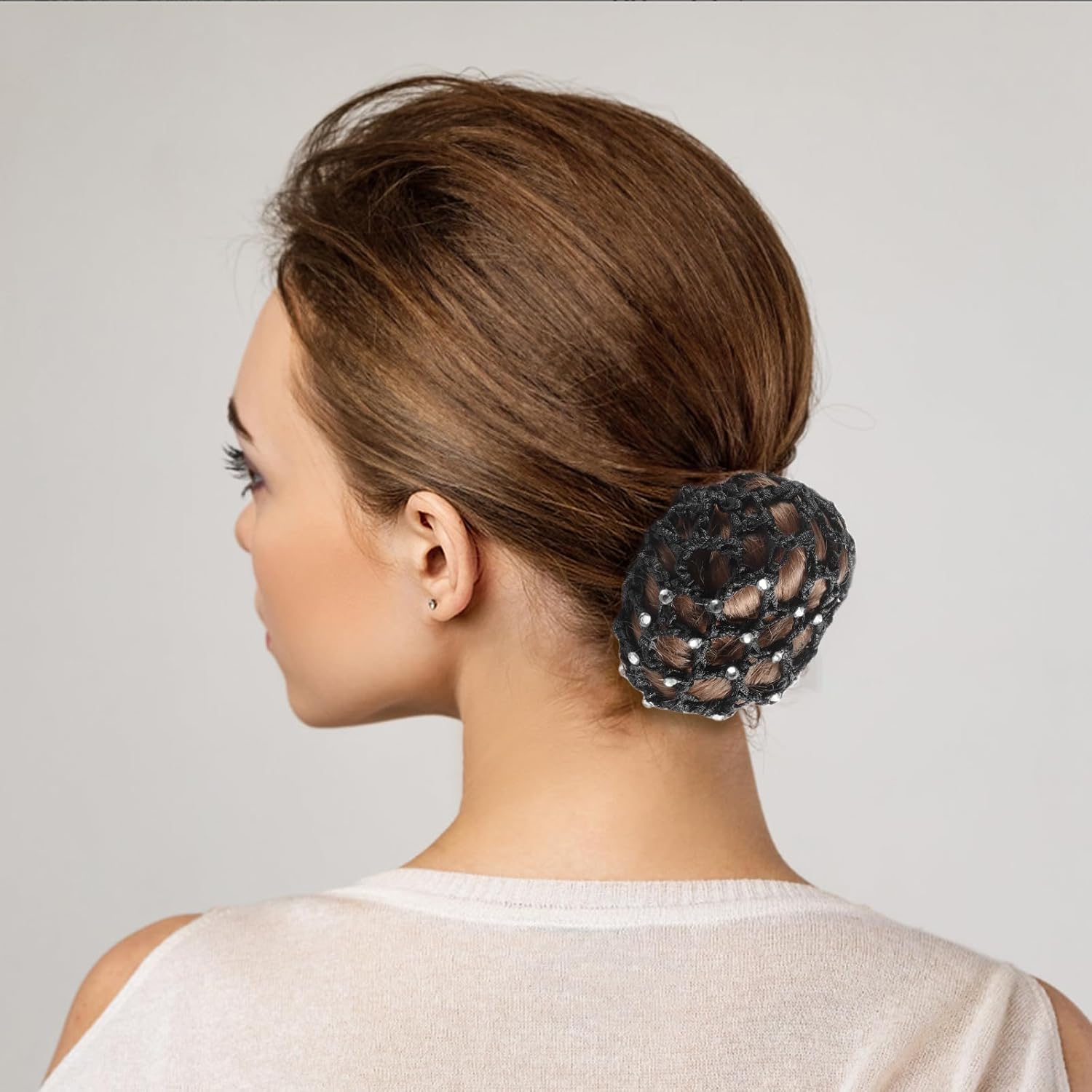 Mipcase 6pcs Rhinestone Hair Bun Covers Elegant Elastic Hair Nets for Women for Dance Ballet and Casual Occasions and Smooth Texture Present for Friends