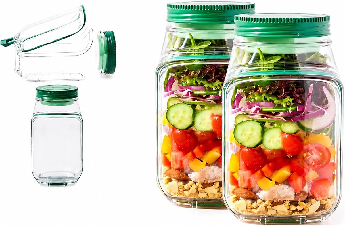Salad Jar Side Open, Leakproof Dressing Compartment, 1000 ml BPA-Free | Meal Prep Bowl for Lunch, Home, Office, Travel & Outdoors — Reusable Tritan Storage Container, Dishwasher & Freezer Safe